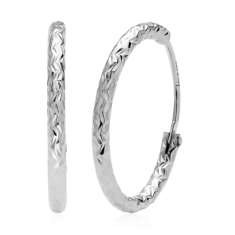 Rhodium Over Sterling Silver 20mm Wavy Textured Hoop Earrings (1.35 g)