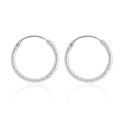 Rhodium Over Sterling Silver 20mm Wavy Textured Hoop Earrings (1.35 g)