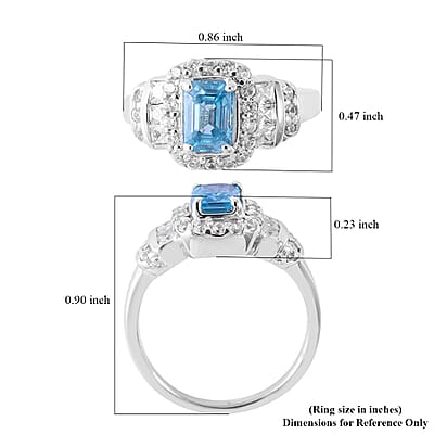 Cambodian Blue Zircon and Natural White Zircon Ring in Platinum Over Sterling Silver (Size 10.0) 2.35 ctw