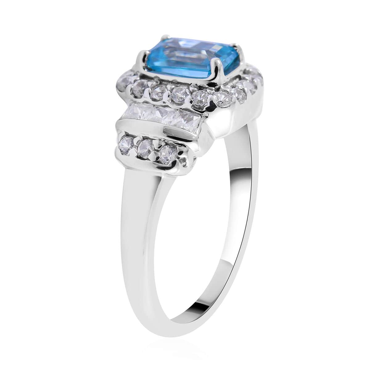 Cambodian Blue Zircon and Natural White Zircon Ring in Platinum Over Sterling Silver (Size 8.0) 2.35 ctw image number 2