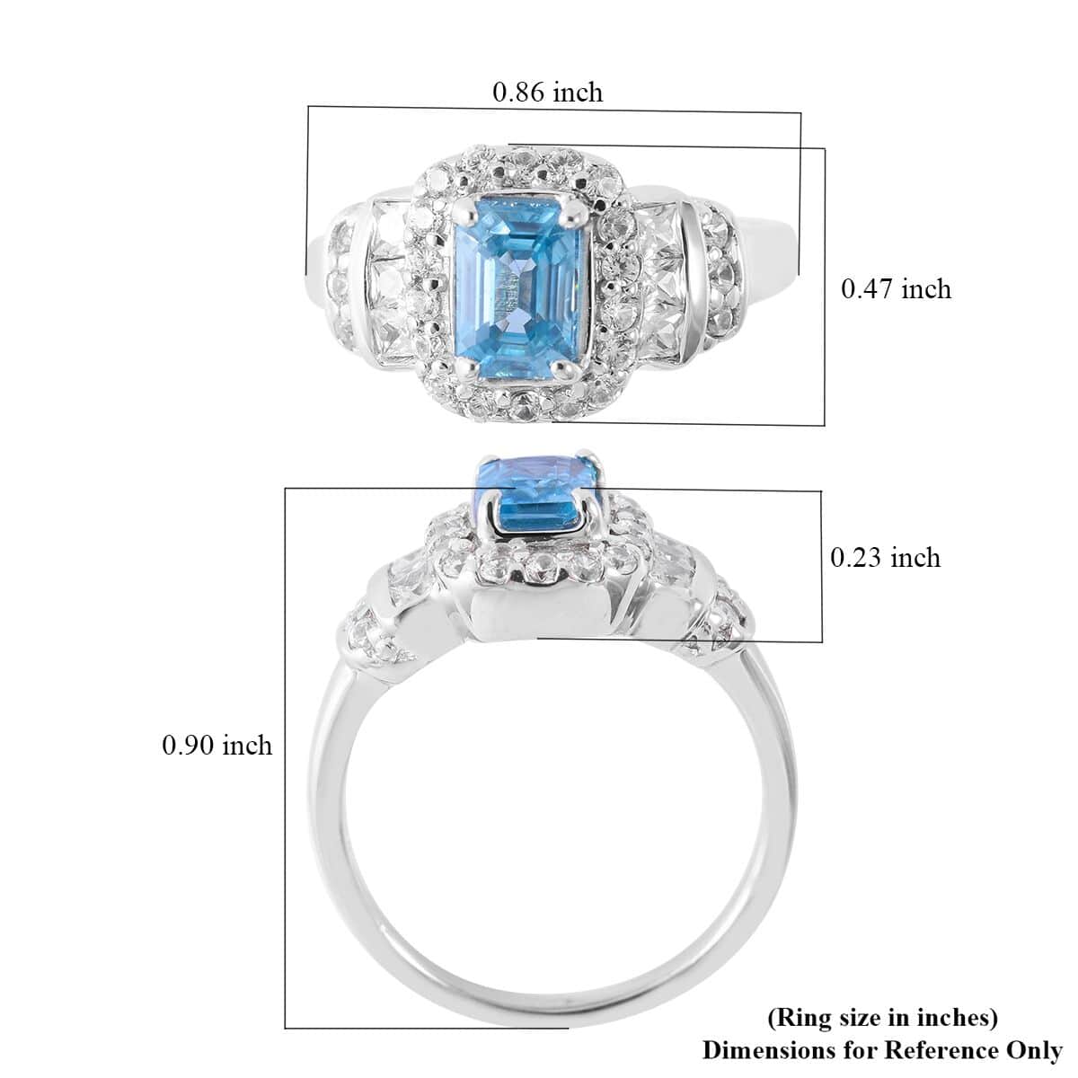 Cambodian Blue Zircon and Natural White Zircon Ring in Platinum Over Sterling Silver (Size 8.0) 2.35 ctw image number 3