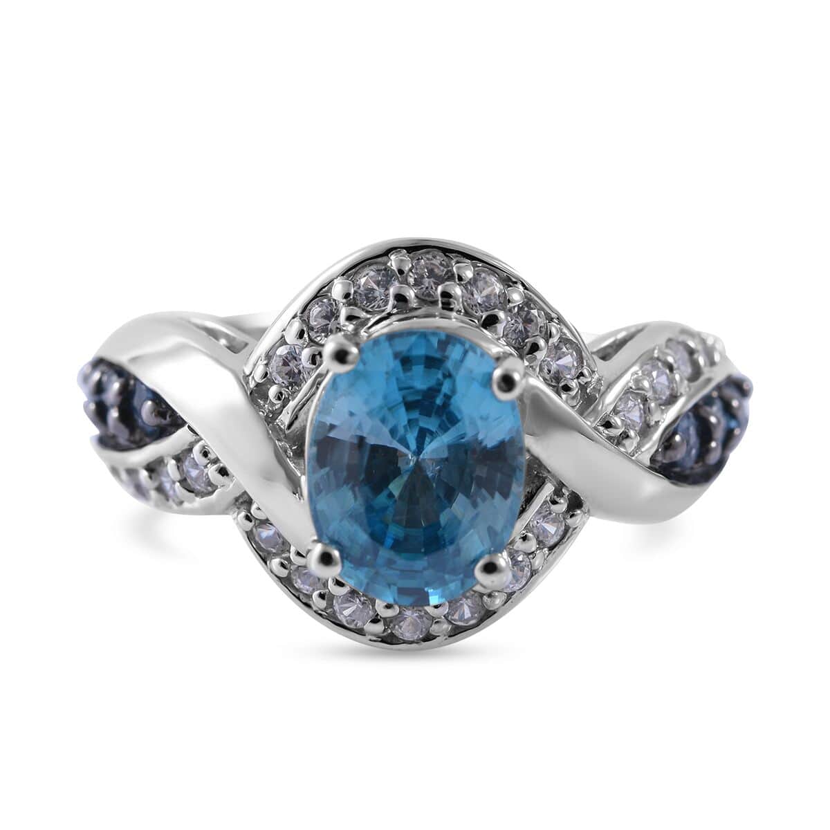 Cambodian Blue Zircon and Multi Gemstone Infinity Shank Ring in Platinum Over Sterling Silver 3.75 ctw image number 0