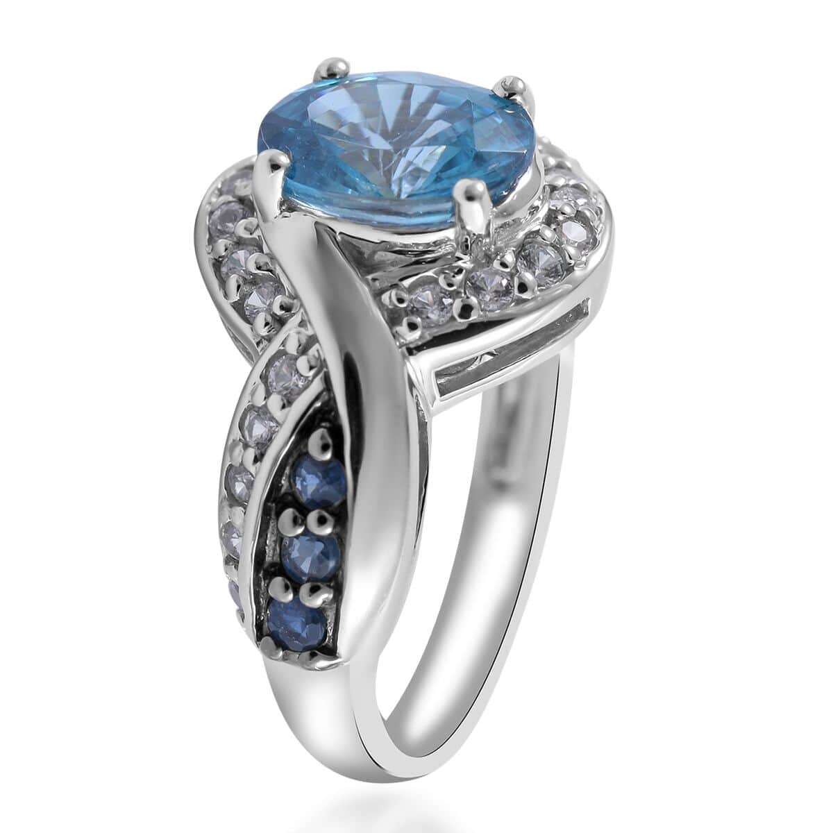 Cambodian Blue Zircon and Multi Gemstone Infinity Shank Ring in Platinum Over Sterling Silver 3.75 ctw image number 2