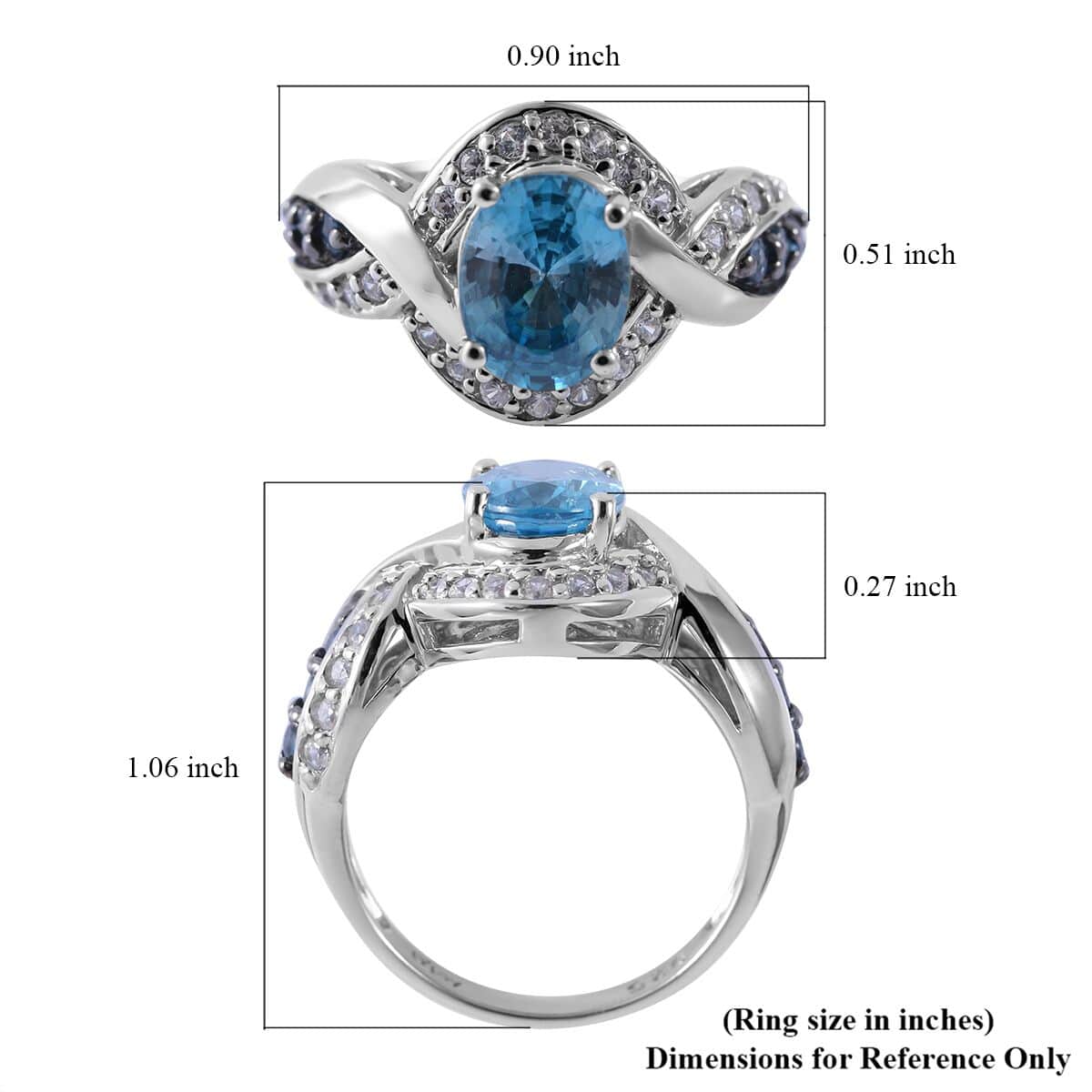 Cambodian Blue Zircon and Multi Gemstone Infinity Shank Ring in Platinum Over Sterling Silver 3.75 ctw image number 4