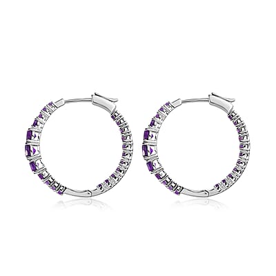 Premium African Amethyst 3.50 ctw Hoop Earrings in Rhodium Over Sterling Silver