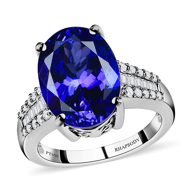 Rhapsody 950 Platinum AAAA Tanzanite and E-F VS2 Diamond Ring (Size 6.0) 7.50 Grams 7.50 ctw