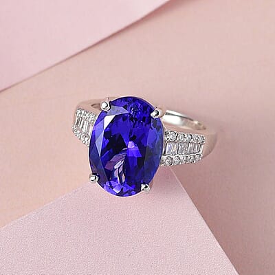 Rhapsody 950 Platinum AAAA Tanzanite and E-F VS2 Diamond Ring (Size 6.0) 7.50 Grams 7.50 ctw