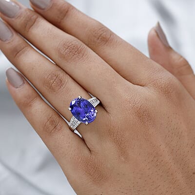 Rhapsody 950 Platinum AAAA Tanzanite and E-F VS2 Diamond Ring (Size 6.0) 7.50 Grams 7.50 ctw