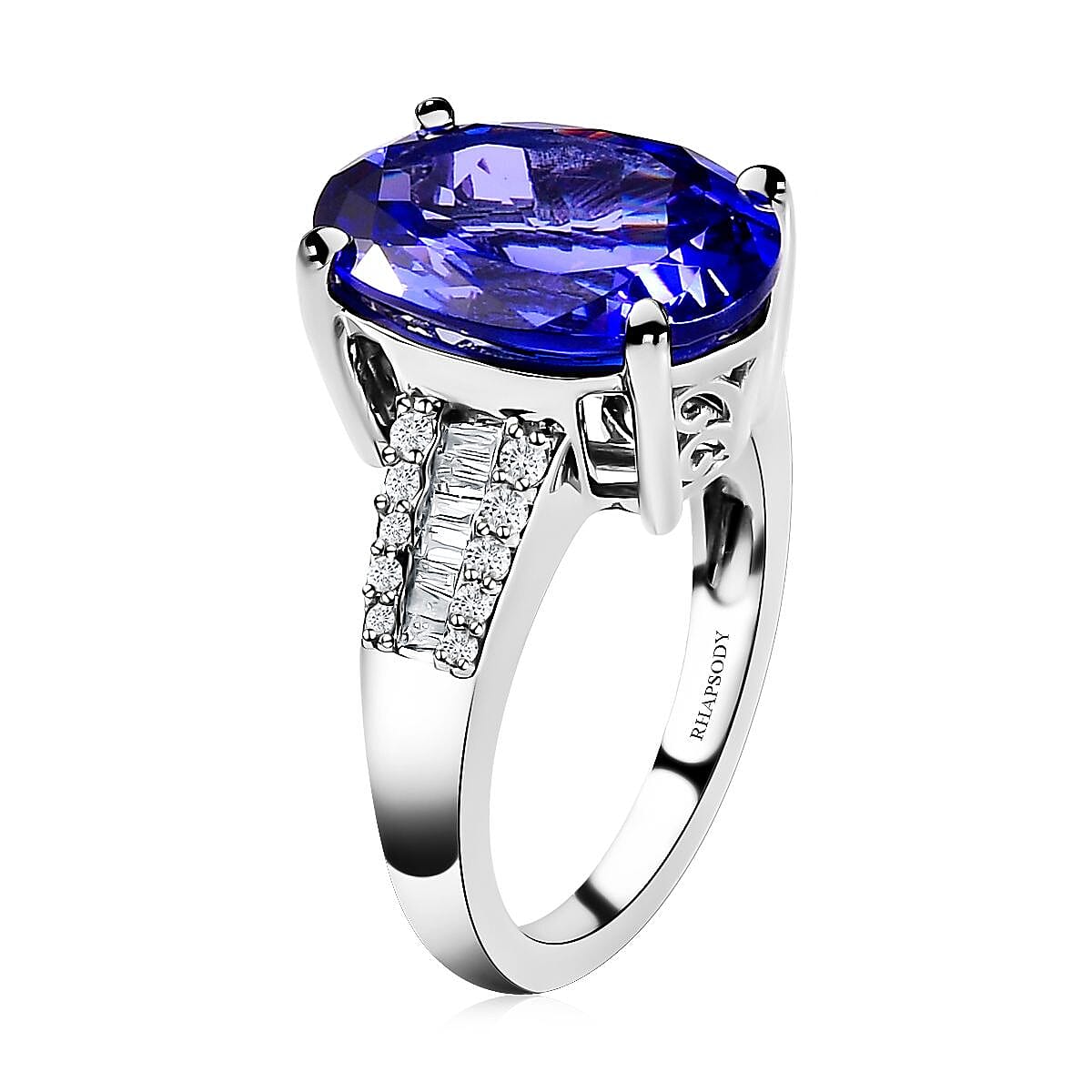 Rhapsody 950 Platinum AAAA Tanzanite and E-F VS2 Diamond Ring (Size 6.0) 7.50 Grams 7.50 ctw