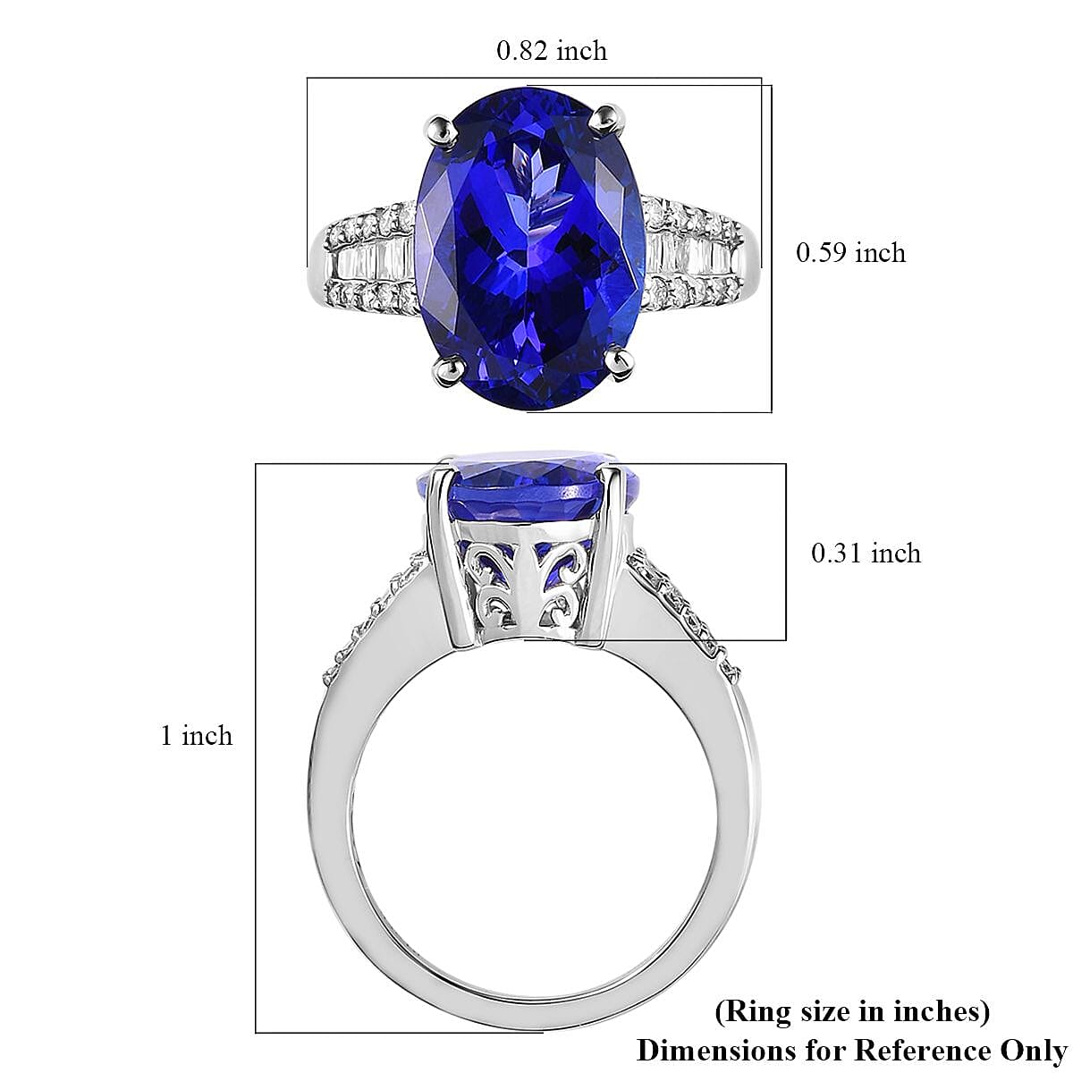 Rhapsody 950 Platinum AAAA Tanzanite and E-F VS2 Diamond Ring (Size 6.0) 7.50 Grams 7.50 ctw