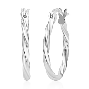 Rhodium Over Sterling Silver 20mm Twisted Hoop Earrings (1.80 g)