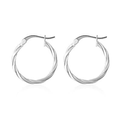 Rhodium Over Sterling Silver 20mm Twisted Hoop Earrings (1.80 g)