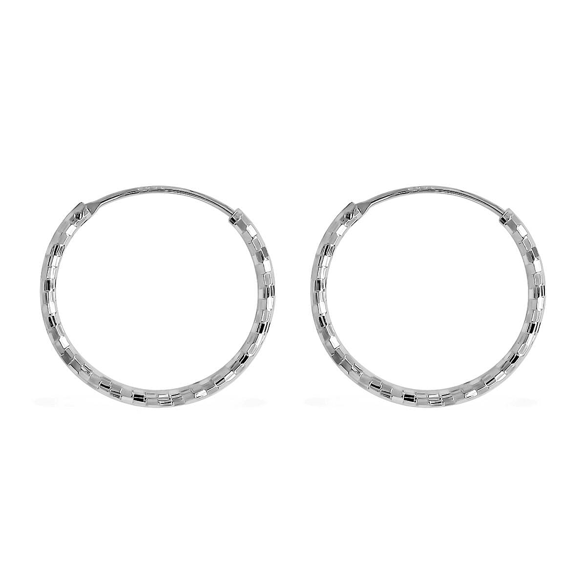 Rhodium Over Sterling Silver 20mm Square-Cut Textured Hoop Earrings (1 g) image number 2