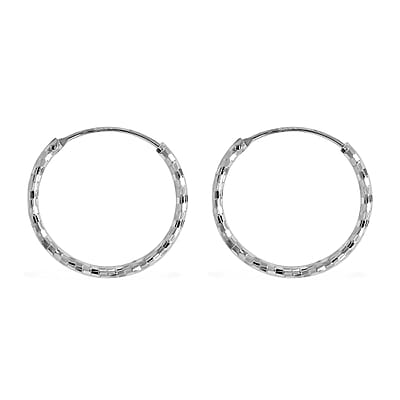 Rhodium Over Sterling Silver 20mm Square-Cut Textured Hoop Earrings (1 g)
