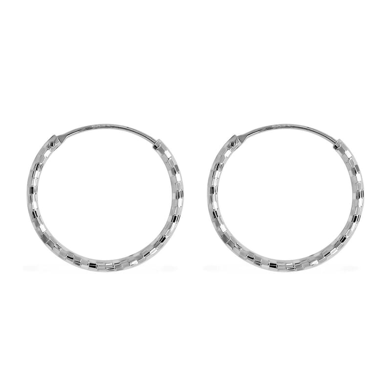 Rhodium Over Sterling Silver 20mm Square-Cut Textured Hoop Earrings (1 g)