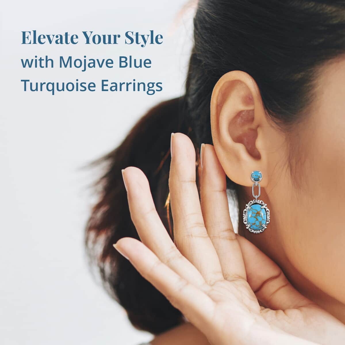 Karis Mojave Blue Turquoise Earrings in Platinum Bond 11.50 ctw image number 2