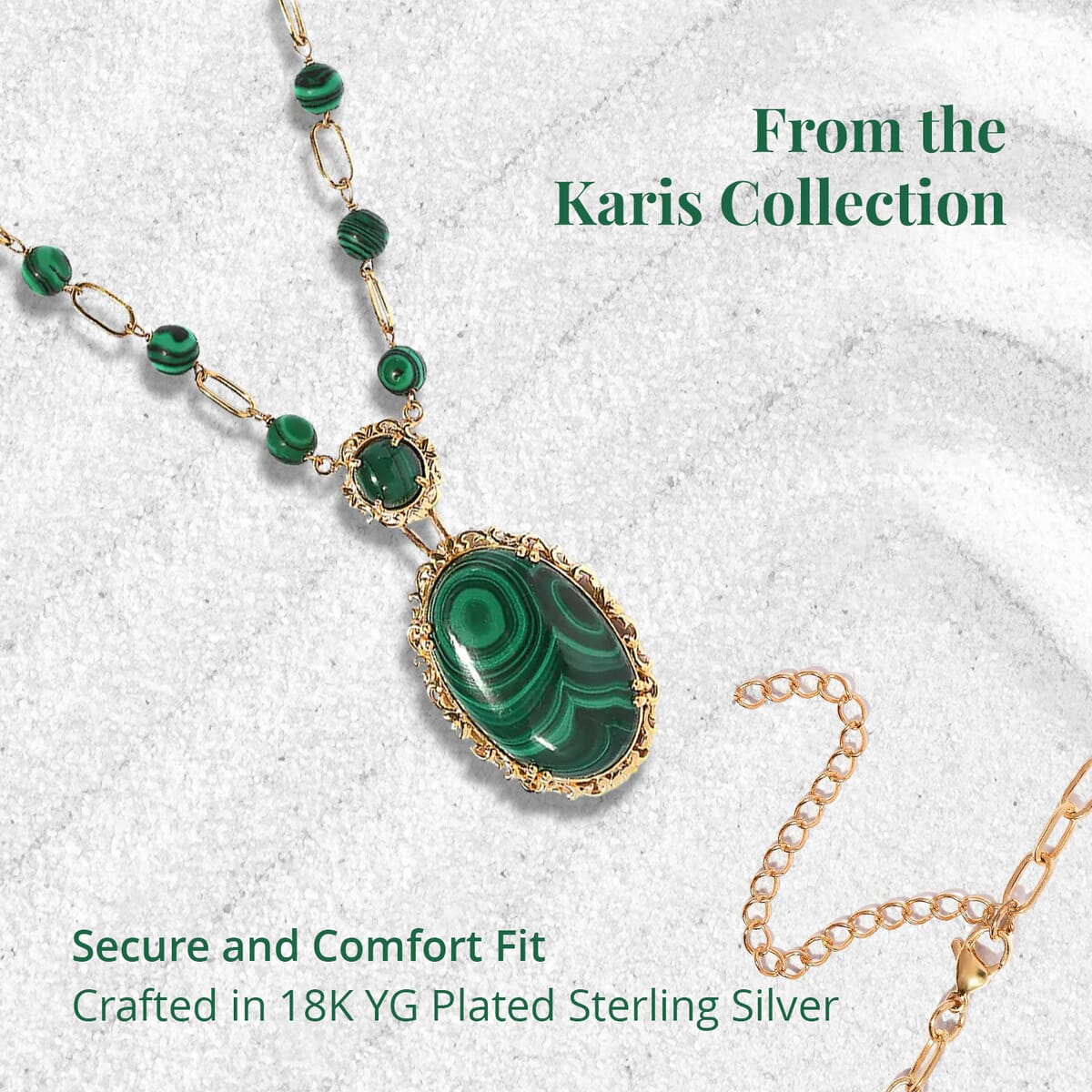 TLV KARIS African Malachite Paper Clip Chain Station Necklace (18 Inches) in 18K YG Plated 57.50 ctw image number 3