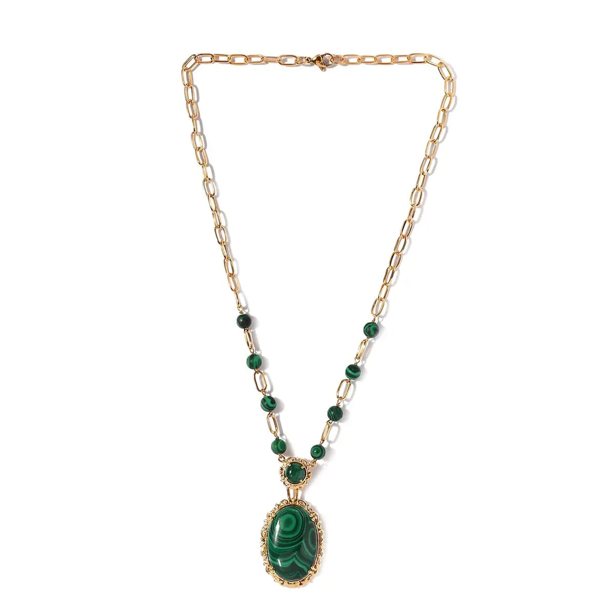 TLV KARIS African Malachite Paper Clip Chain Station Necklace (18 Inches) in 18K YG Plated 57.50 ctw image number 5