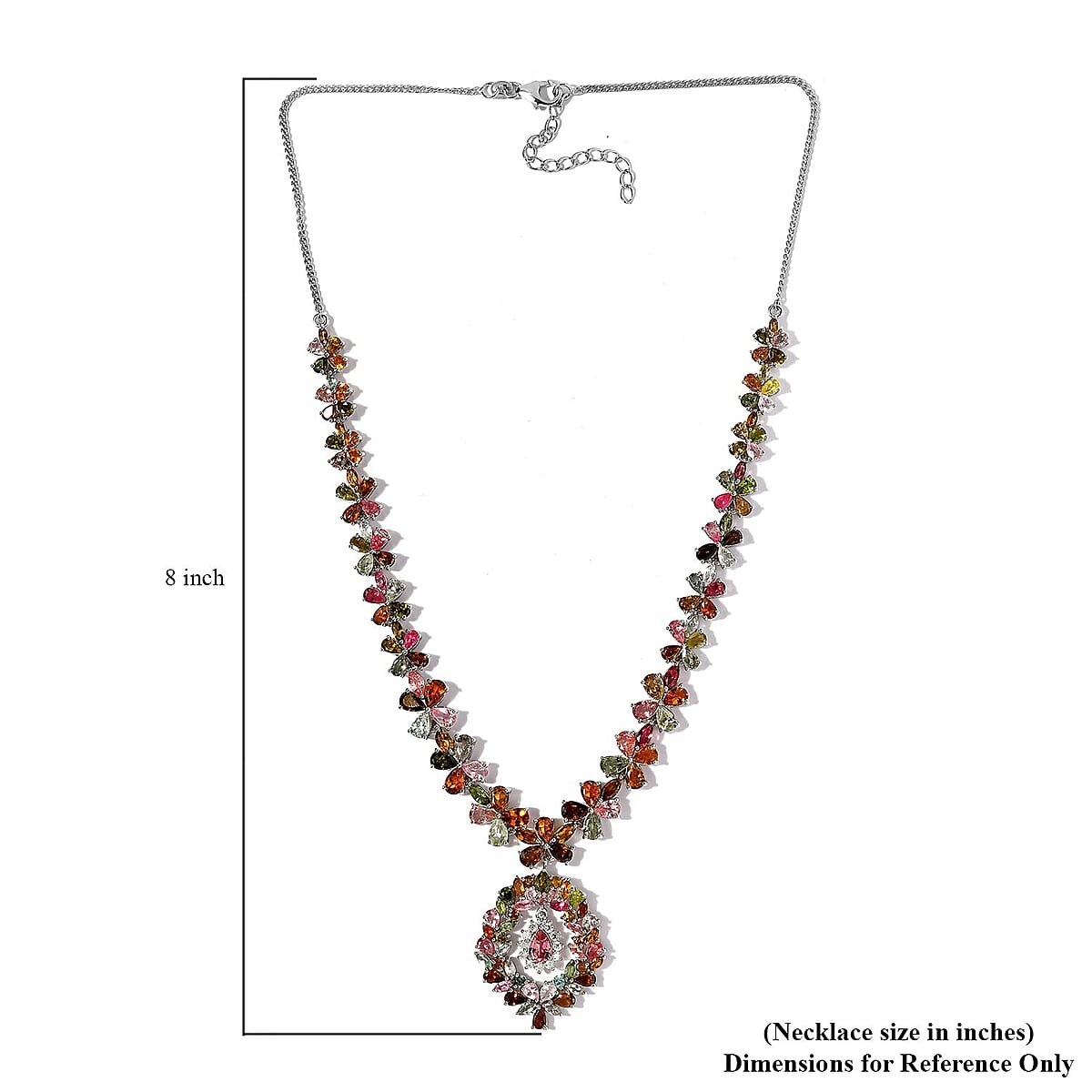 Multi-Tourmaline and Moissanite Floral Necklace 18-20 Inches in Platinum Over Sterling Silver 28.75 ctw image number 5