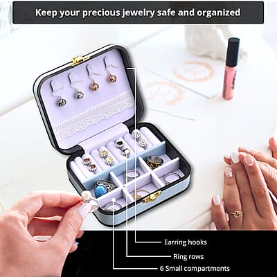 Light Blue Faux Leather Travel Jewelry Box with Lock