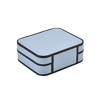Light Blue Faux Leather Travel Jewelry Box with Lock