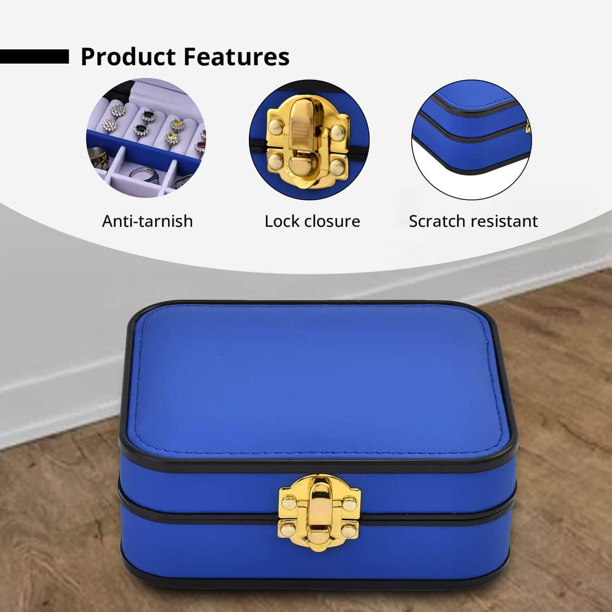 Royal Blue Faux Leather Travel Jewelry Box with Lock image number 2