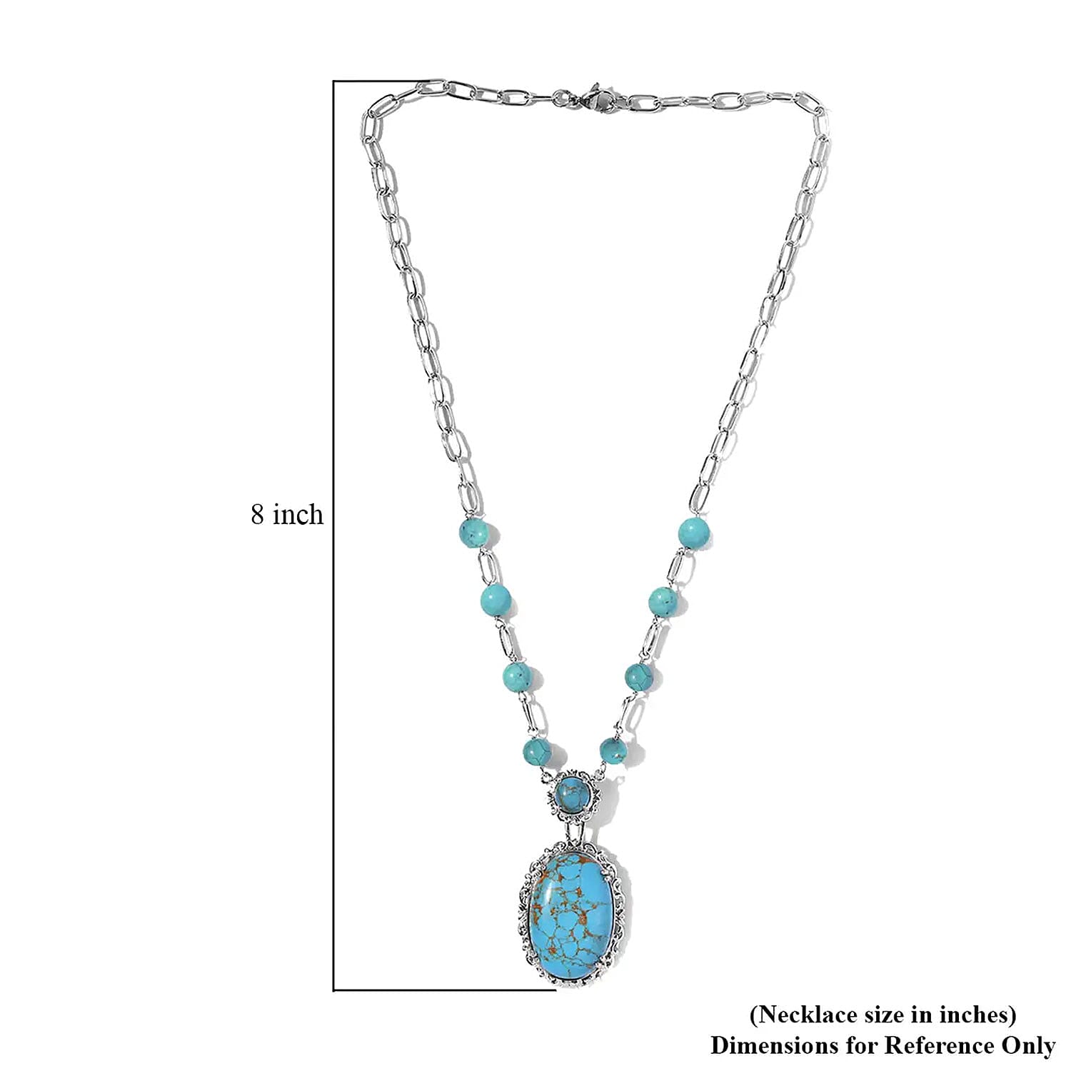 Karis Mojave Blue Turquoise Paper Clip Chain Station Necklace (18 Inches) in Platinum Bond 42.50 ctw