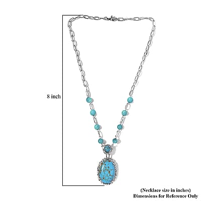 Karis Mojave Blue Turquoise Paper Clip Chain Station Necklace (18 Inches) in Platinum Bond 42.50 ctw