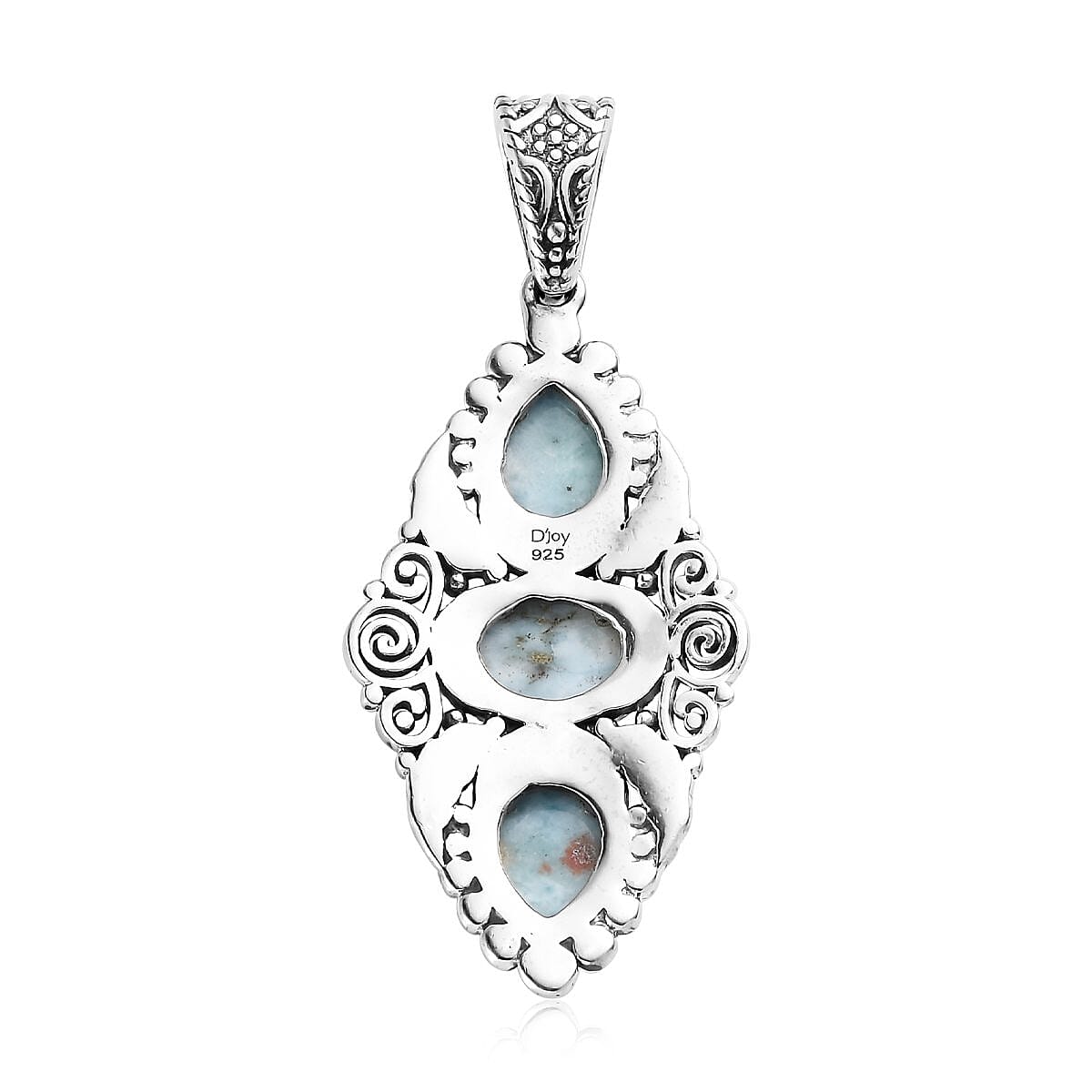 Artisan Crafted Larimar 3 Stone Pendant in Sterling Silver 4.50 ctw image number 4