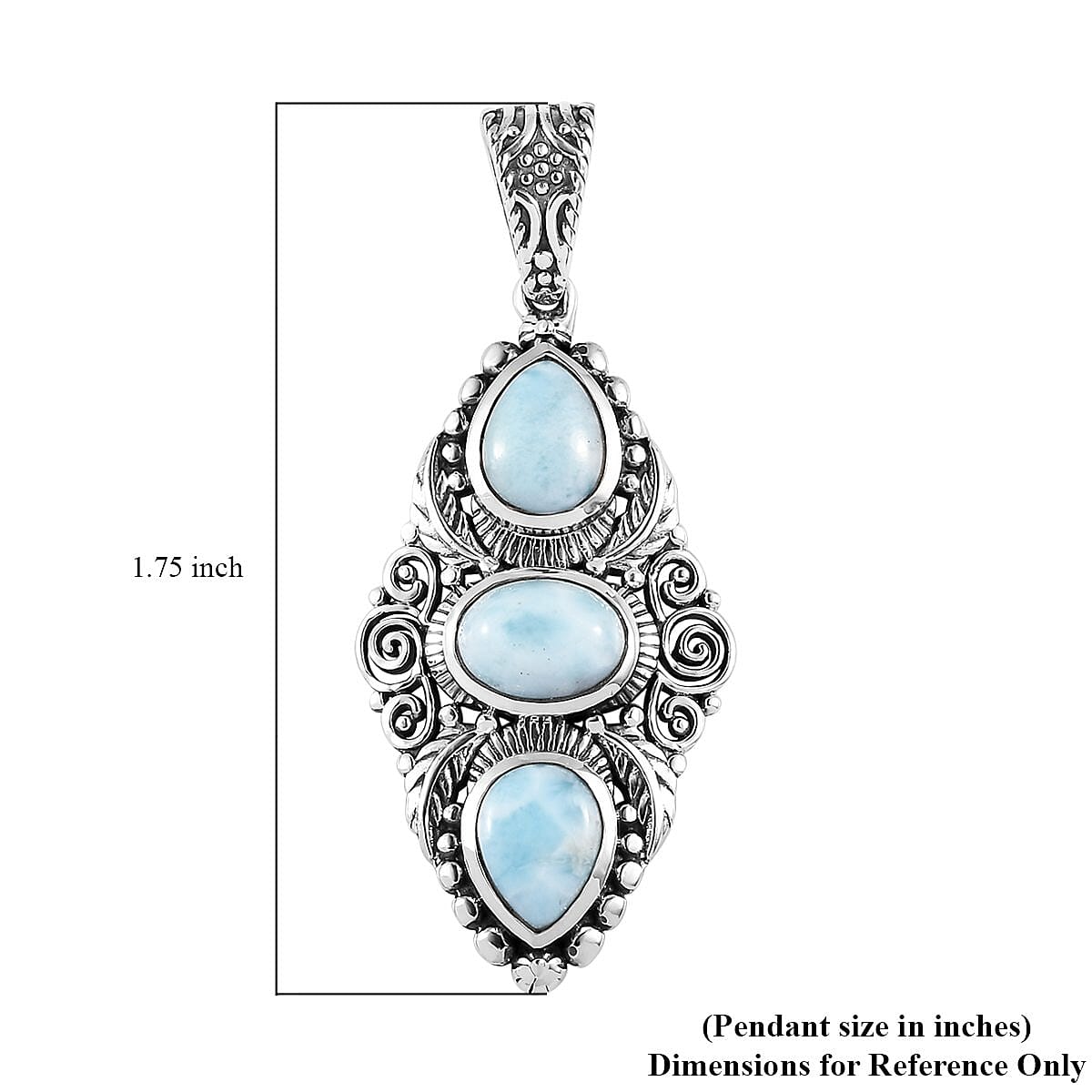 Artisan Crafted Larimar 3 Stone Pendant in Sterling Silver 4.50 ctw image number 5