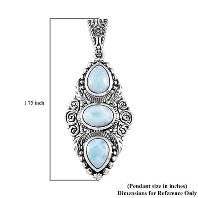 Artisan Crafted Larimar 3 Stone Pendant in Sterling Silver 4.50 ctw