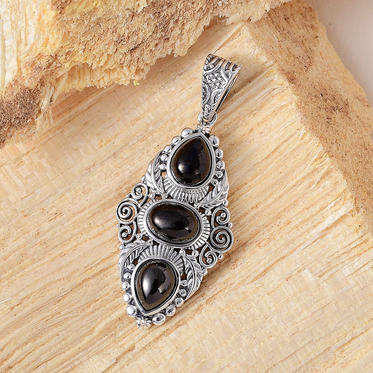 Artisan Crafted Elite Shungite 3 Stone Pendant in Sterling Silver 2.60 ctw image number 1