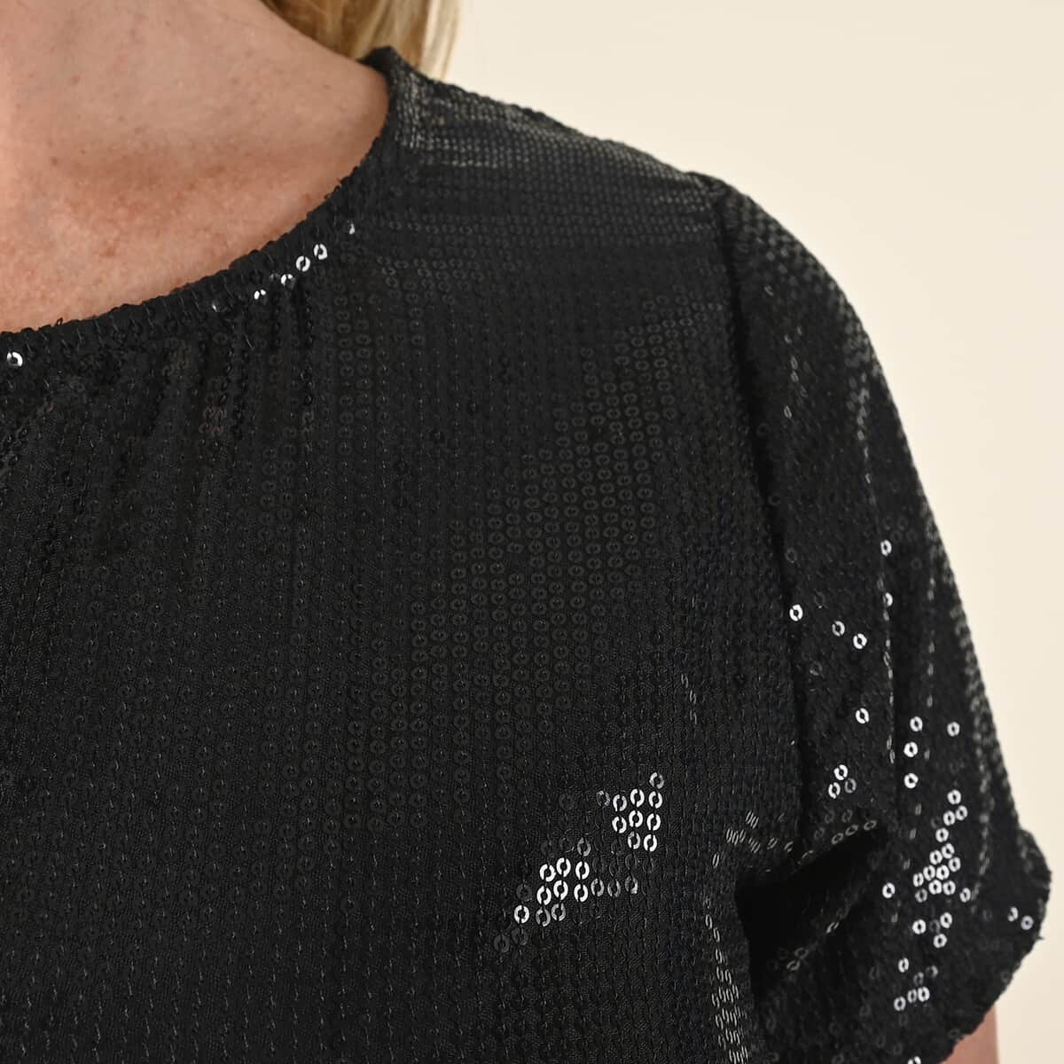 Tamsy Black Woven Inner Knitted Ladies Top -L image number 3