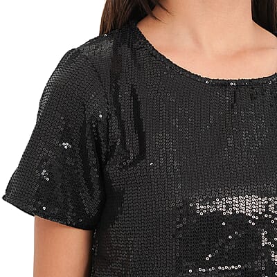 Tamsy Black Woven Inner Knitted Ladies Top -L