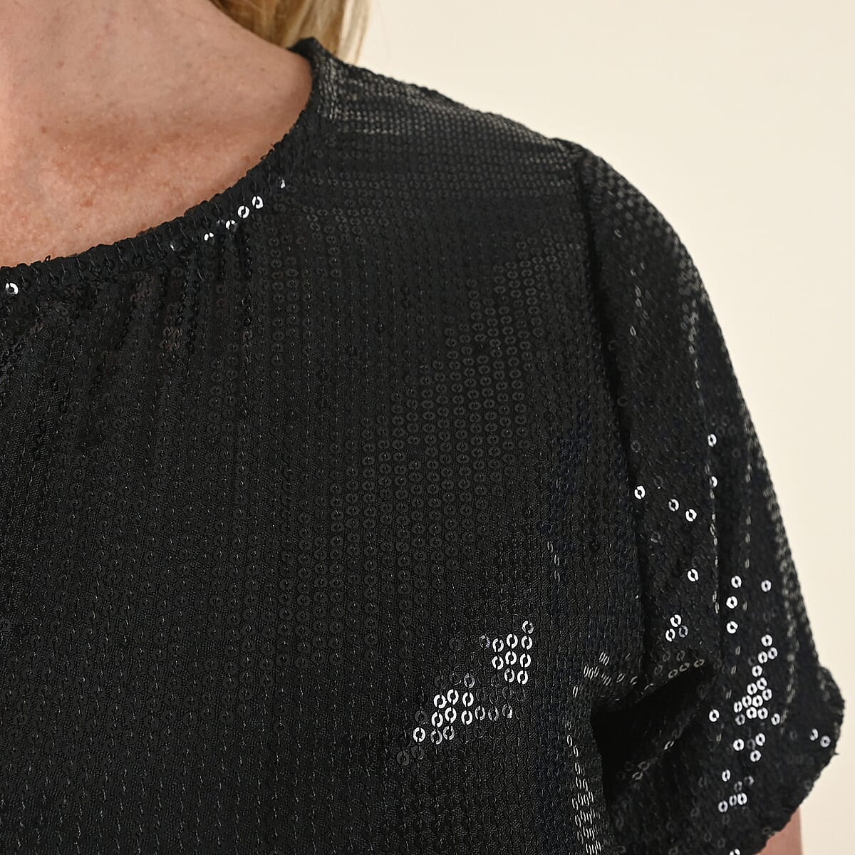 Tamsy Black Woven Inner Knitted Ladies Top -XL image number 3