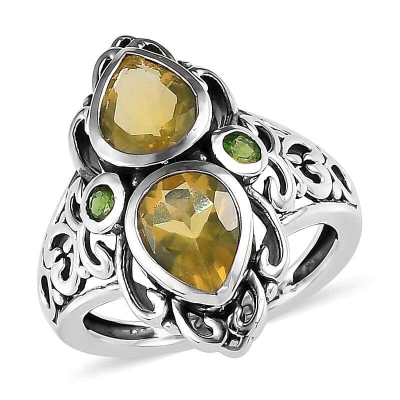 Artisan Crafted Tanzanian Canary Opal and Chrome Diopside Ring in Sterling Silver (Size 10.0) 1.65 ctw