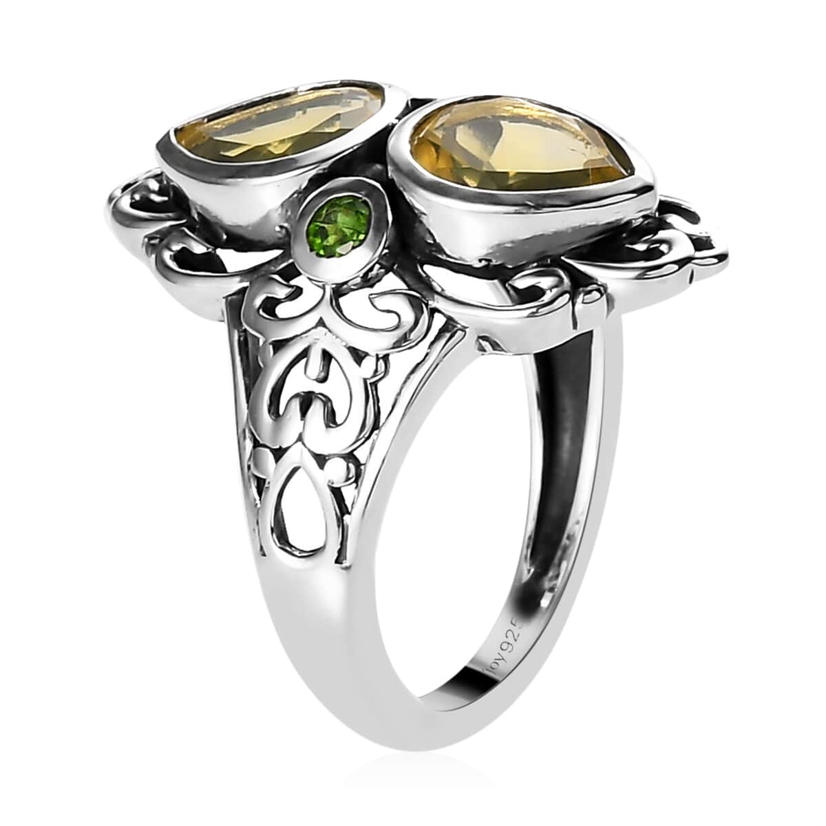 Artisan Crafted Tanzanian Natural Canary Opal and Natural Chrome Diopside Ring in Sterling Silver 1.65 ctw image number 3