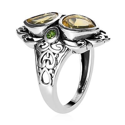 Artisan Crafted Tanzanian Canary Opal and Chrome Diopside Ring in Sterling Silver (Size 10.0) 1.65 ctw