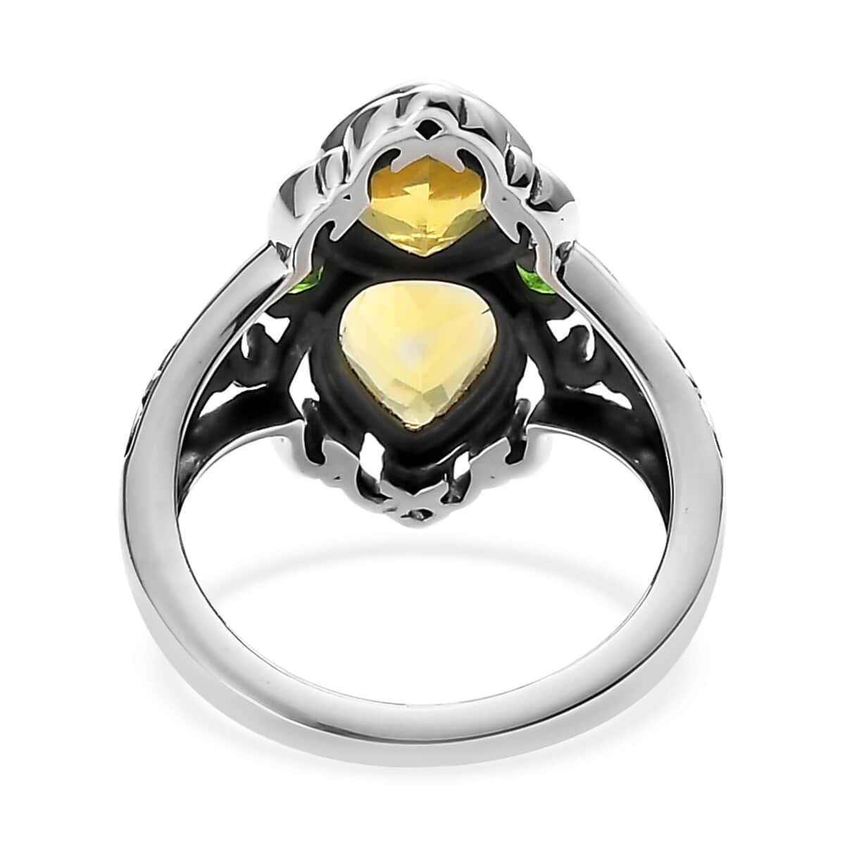 Artisan Crafted Tanzanian Natural Canary Opal and Natural Chrome Diopside Ring in Sterling Silver 1.65 ctw image number 4
