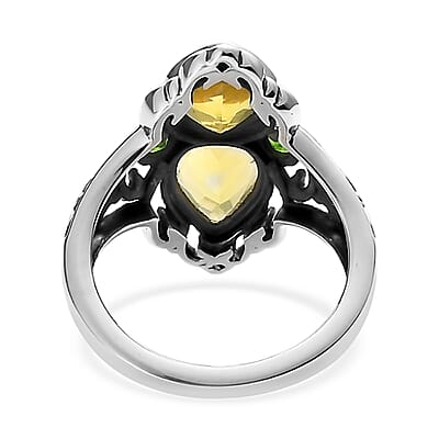 Artisan Crafted Tanzanian Canary Opal and Chrome Diopside Ring in Sterling Silver (Size 10.0) 1.65 ctw