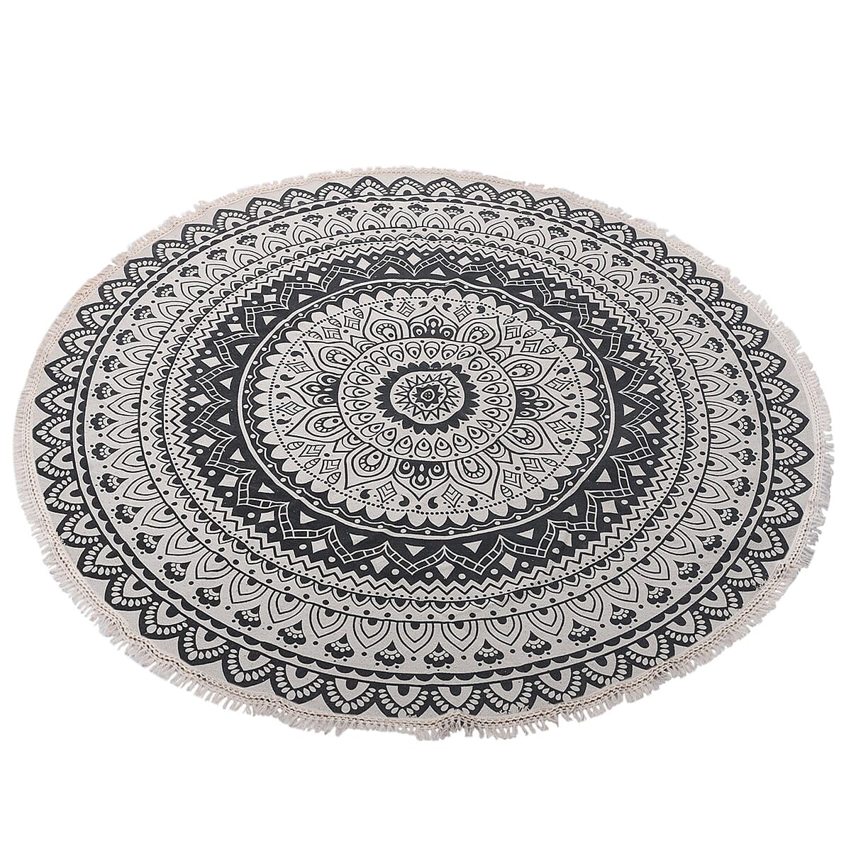Black Woven Printed Cotton Rugs With Lace image number 2