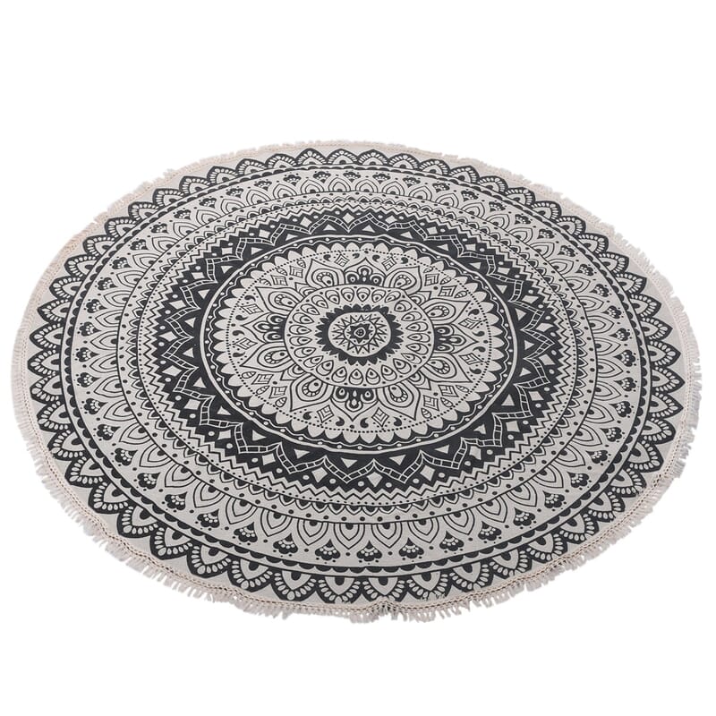Black Woven Printed Cotton Rugs With Lace