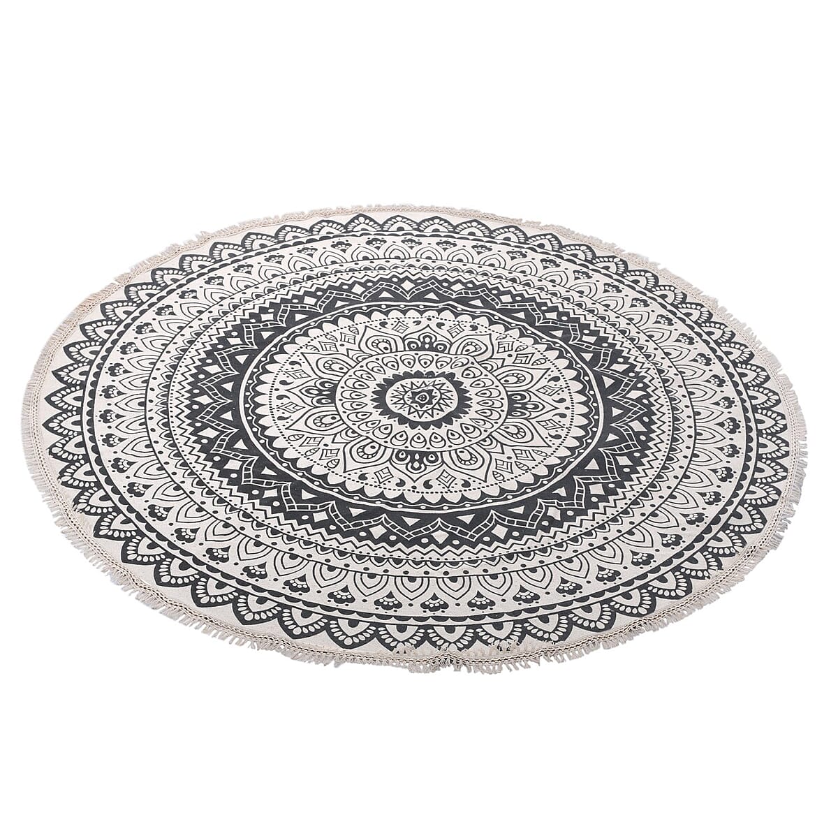 Black Woven Printed Cotton Rugs With Lace image number 3