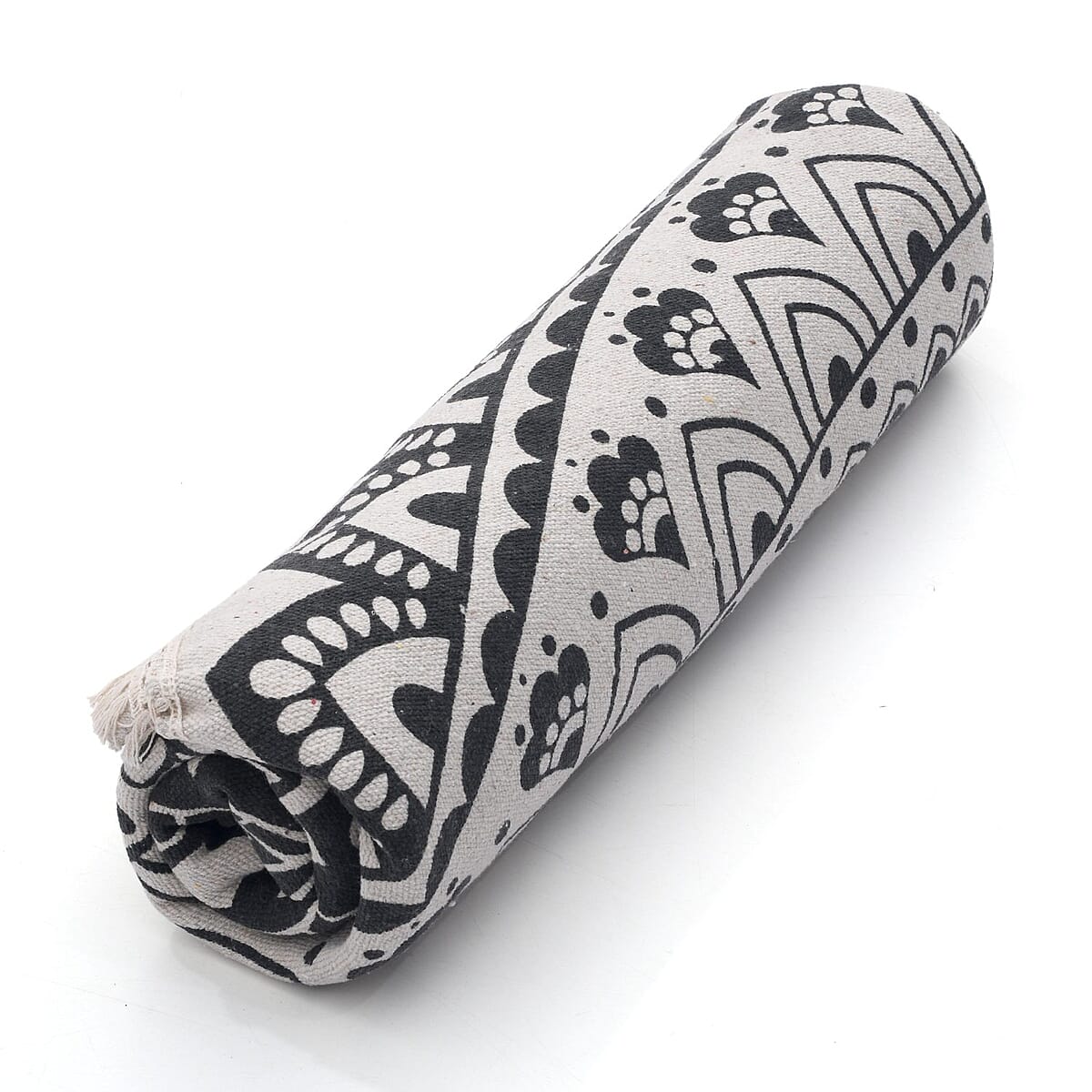 Black Woven Printed Cotton Rugs With Lace image number 4