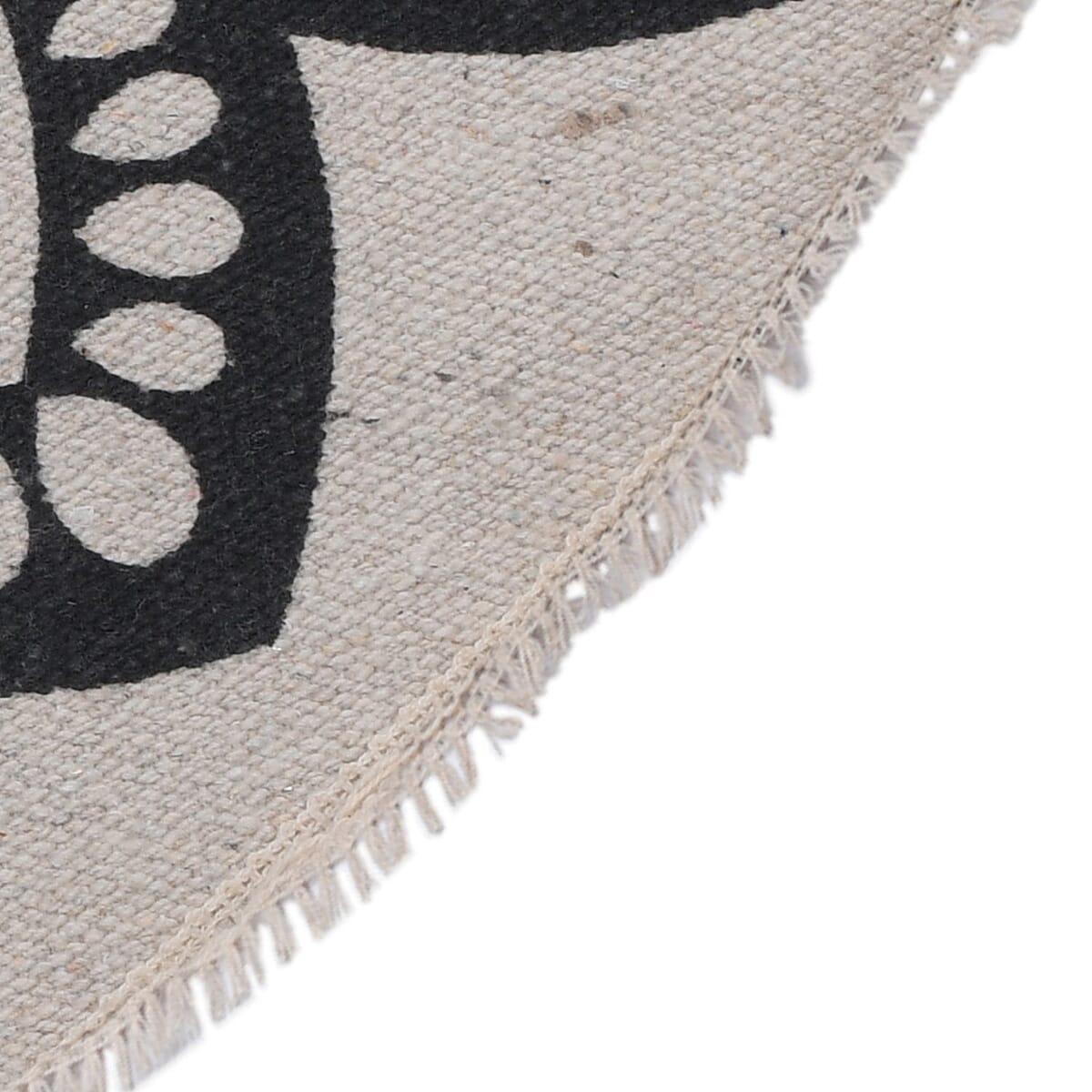 Black Woven Printed Cotton Rugs With Lace image number 5