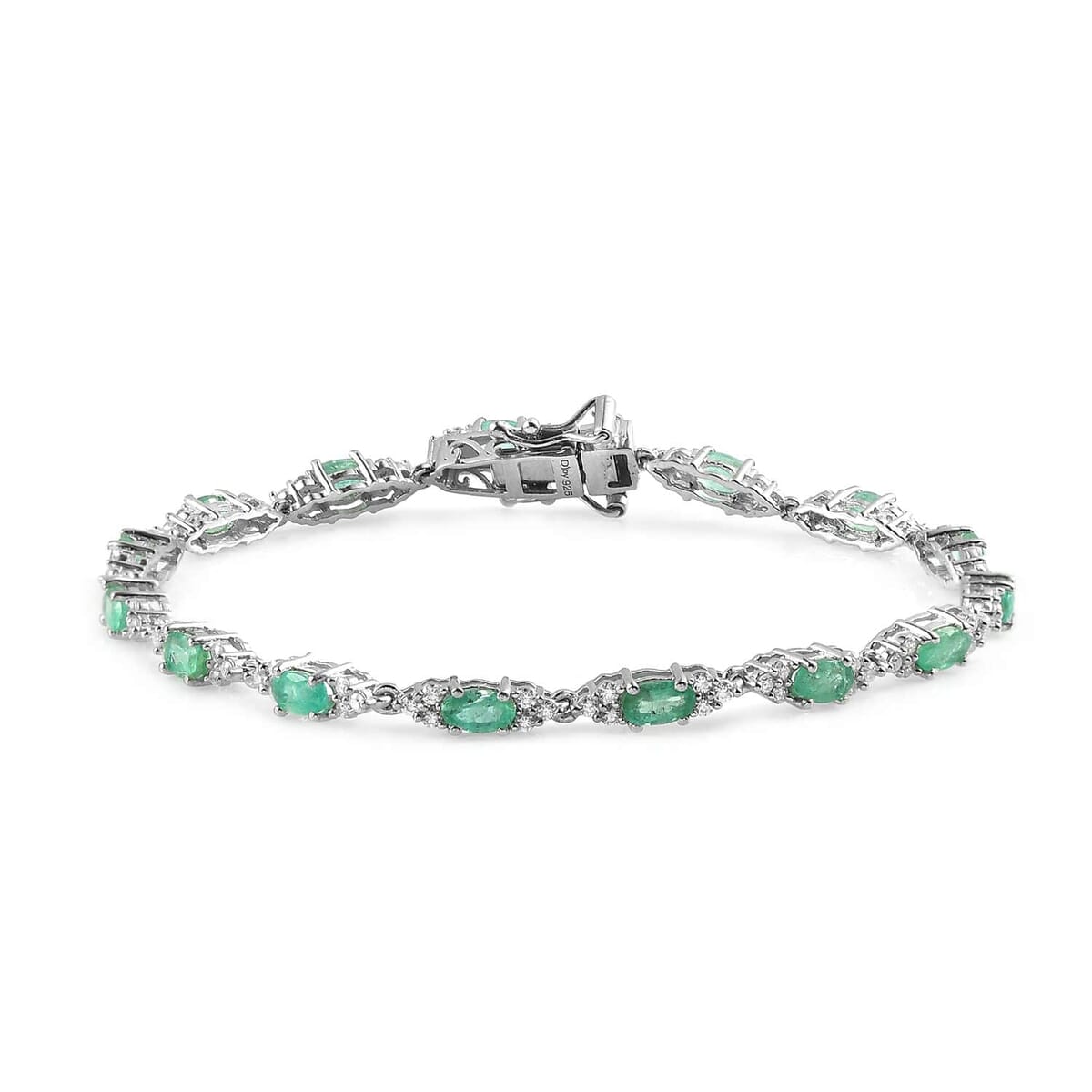 Ethiopian Emerald and Moissanite Bracelet in Platinum Over Sterling Silver (7.25 In) 7.35 Grams 4.40 ctw image number 0