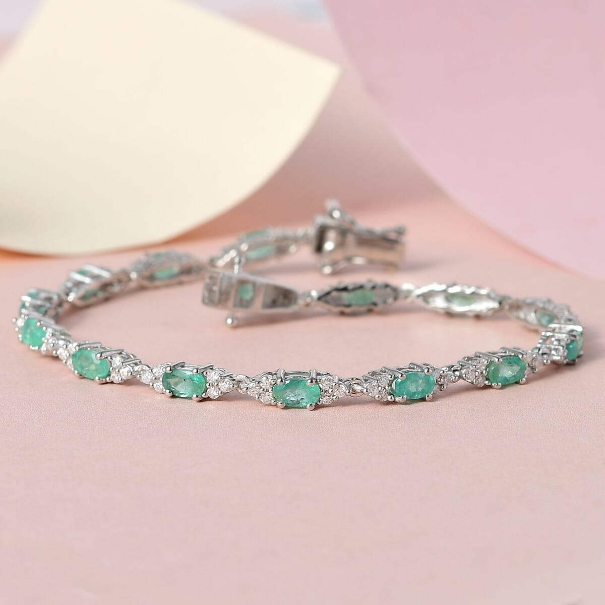 Ethiopian Emerald and Moissanite Bracelet in Platinum Over Sterling Silver (7.25 In) 7.35 Grams 4.40 ctw image number 1