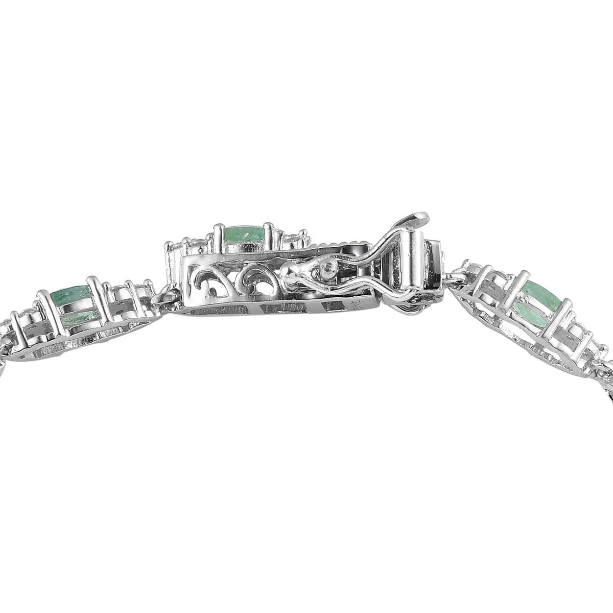 Ethiopian Emerald and Moissanite Bracelet in Platinum Over Sterling Silver (7.25 In) 7.35 Grams 4.40 ctw image number 3