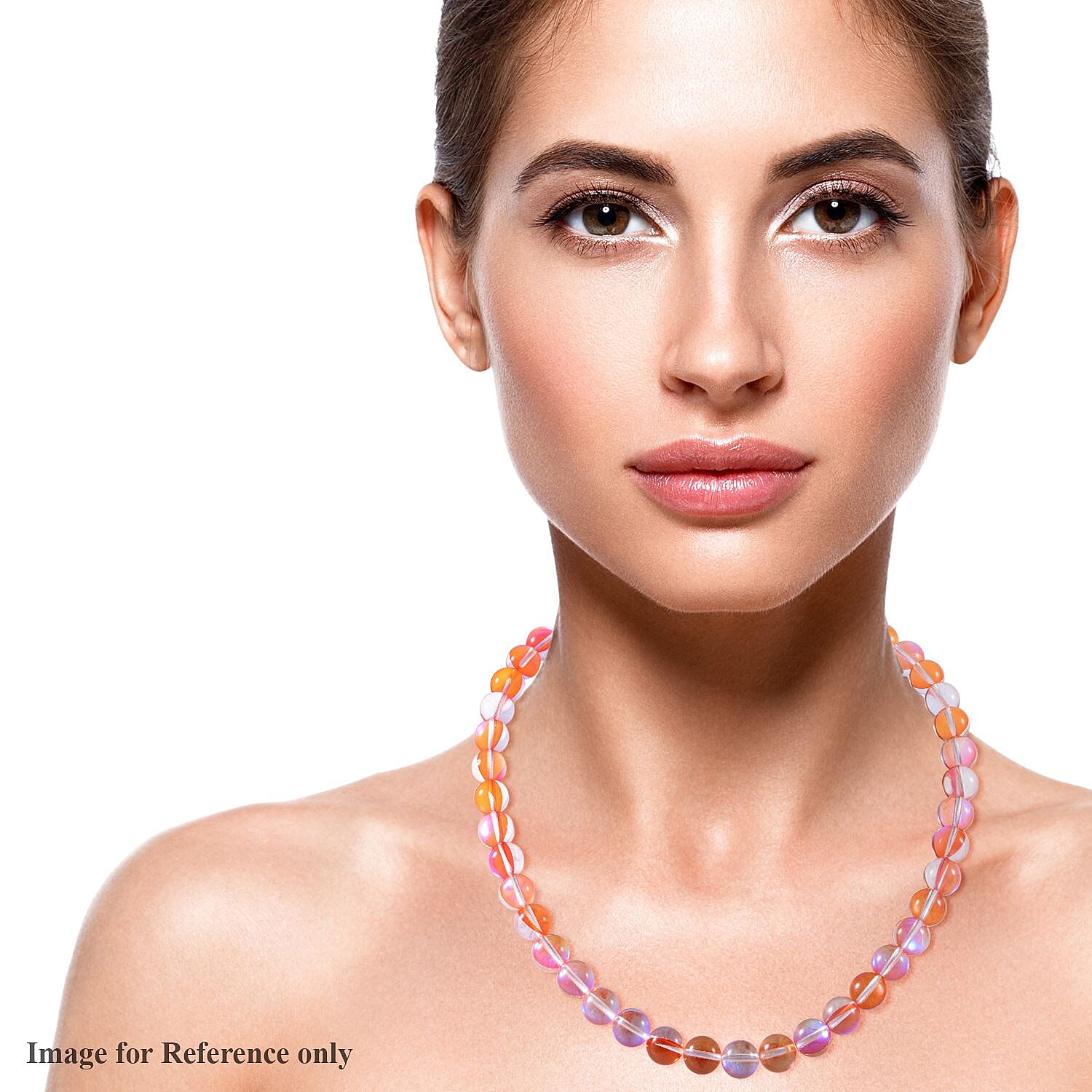 Simulated Yellow Magic Color Glass Beaded Necklace 18 Inches in Rhodium Over Sterling Silver
