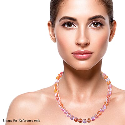 Simulated Yellow Magic Color Glass Beaded Necklace 18 Inches in Rhodium Over Sterling Silver